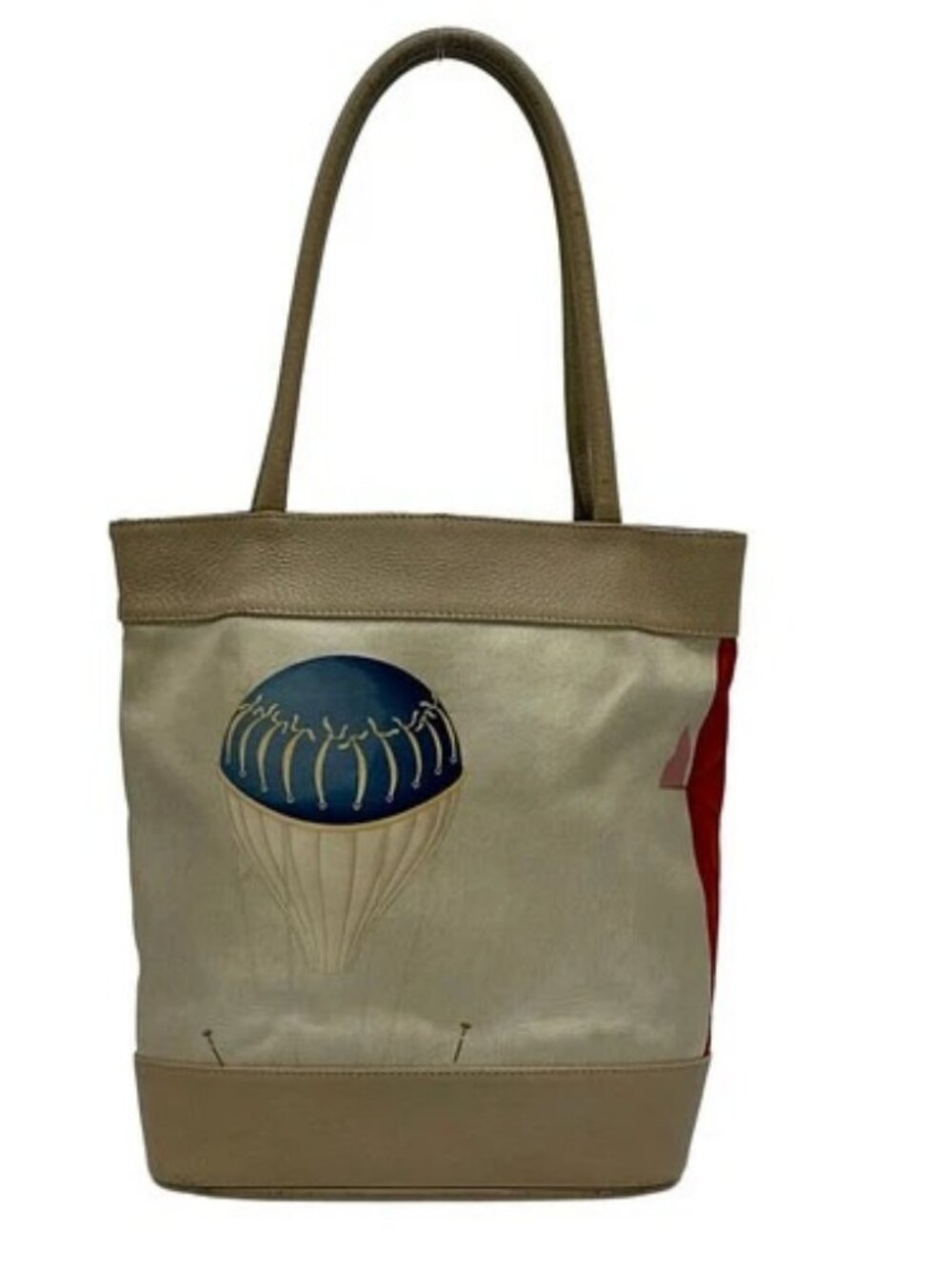 BVLGARI Beige Cream Red Leather Chemical Fiber Tote Bag